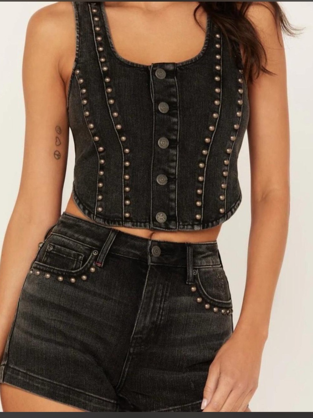 Idyllwind Black Studded Denim Vest  M - Picture 2 of 6